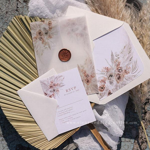 Elegant Boho Neutral Floral Terracotta Acrylic Wedding Invitations CWIA231